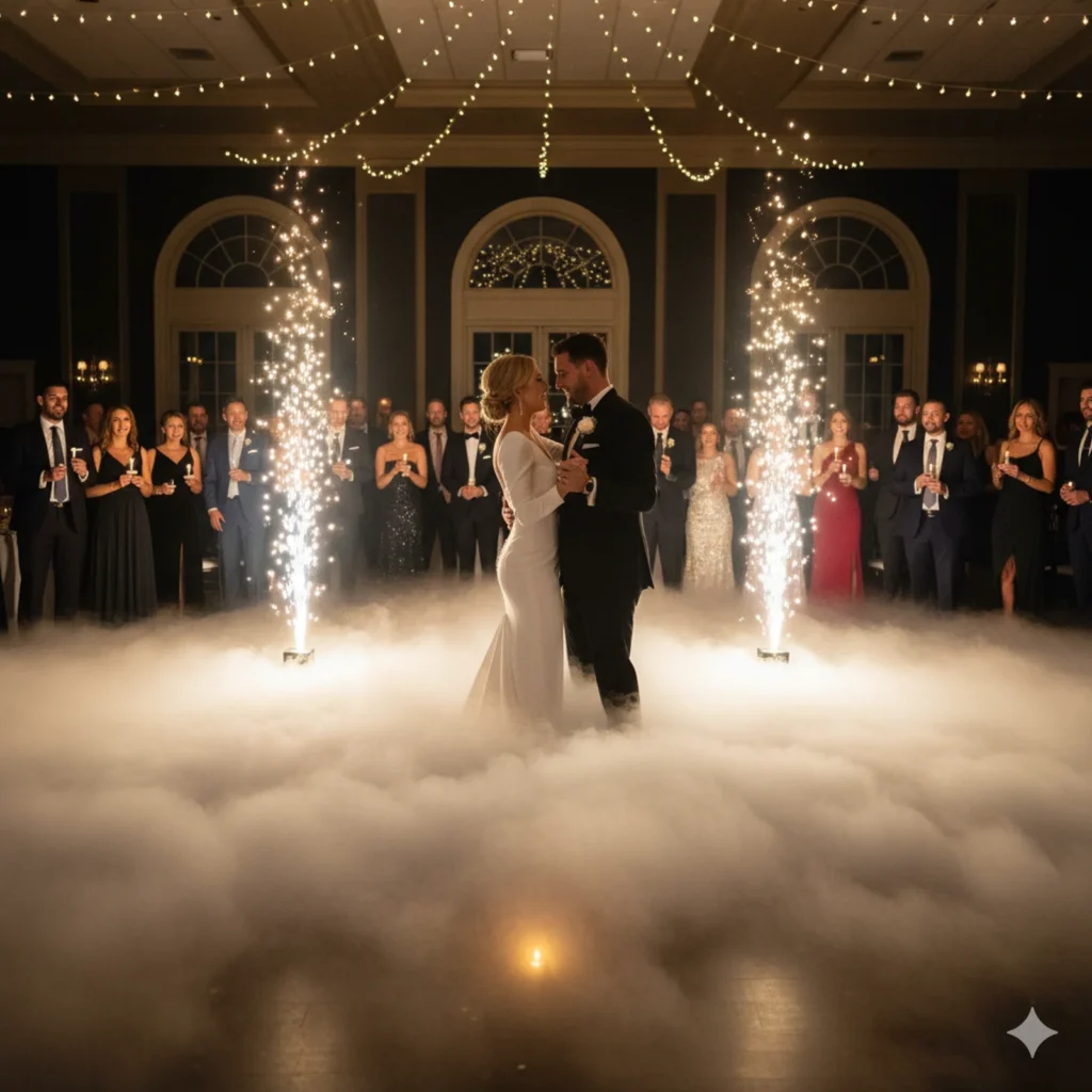 pierwszy taniec pary ślubnej w cieżkim dymie 